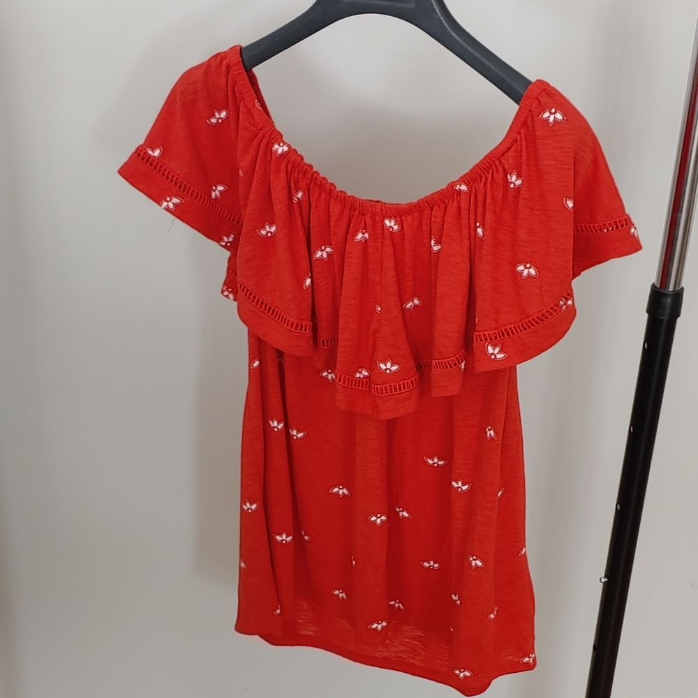 Red Orange Ruffled Blouse